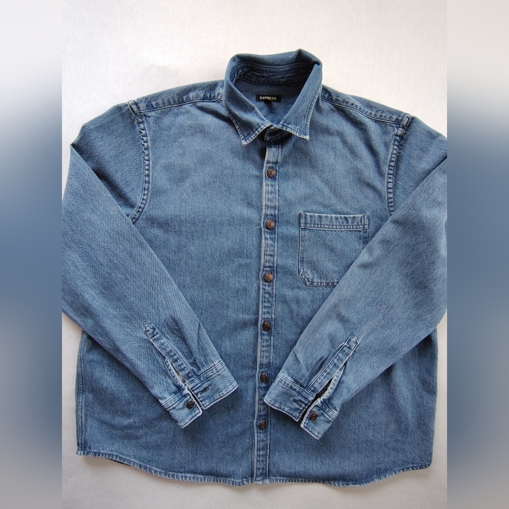 Express Blue Button-Up Denim Shirt Size XL